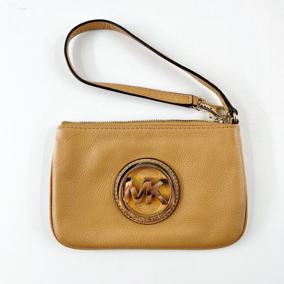 Michael Kors Fulton Zip Leather Wristlet Wallet Gold - Picture 1 of 6